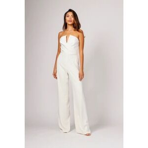 Jay Godfrey Dawson Strapless Satin Wide Leg Jumpsuit Diamond White (0) CLEARANCE